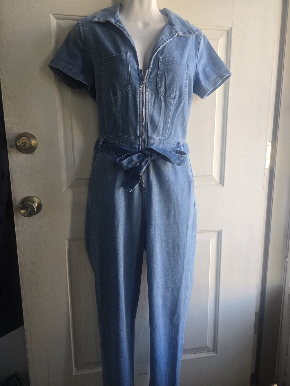 Haute Monde Light Blue Denim Jumpsuit